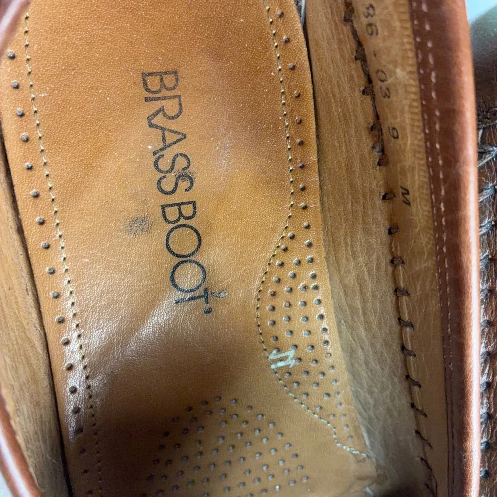 Brass Boot Mens Brown Leather Woven Tassel Loafers Made in Italy‎ Size 9 M